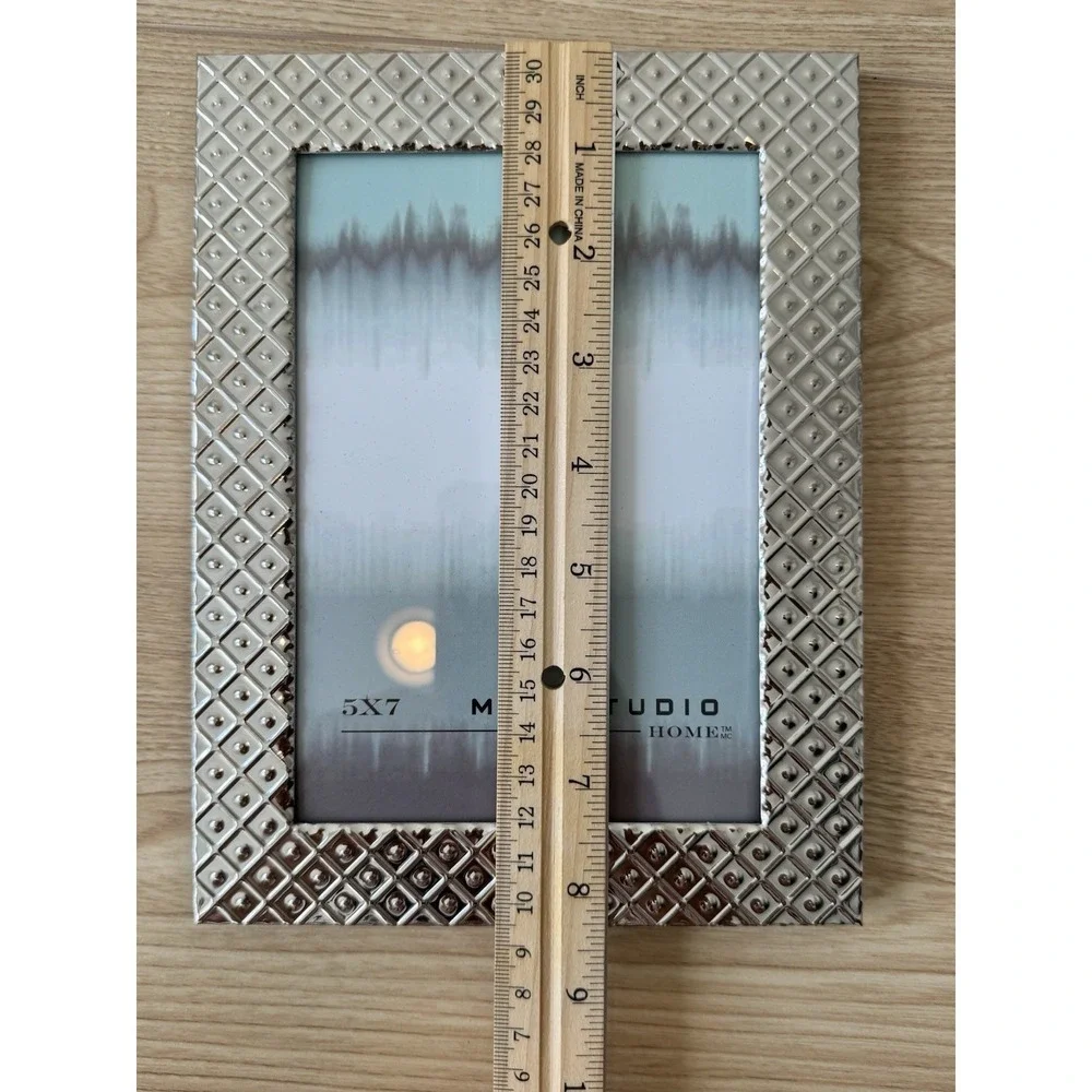 5x7 Silver Textured Metal Picture Frame Diamond Pattern Tabletop Display Frame